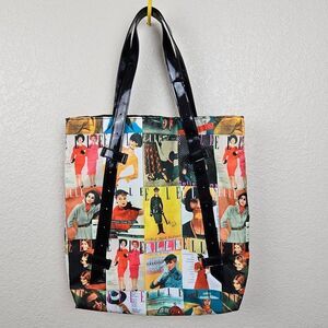 Vintage Elle Magazine Retro Cover Girl Photo Collage Fabric Tote Shoulder Bag